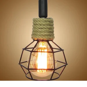Decorative Rope Pendant Light with Coloured Bulb